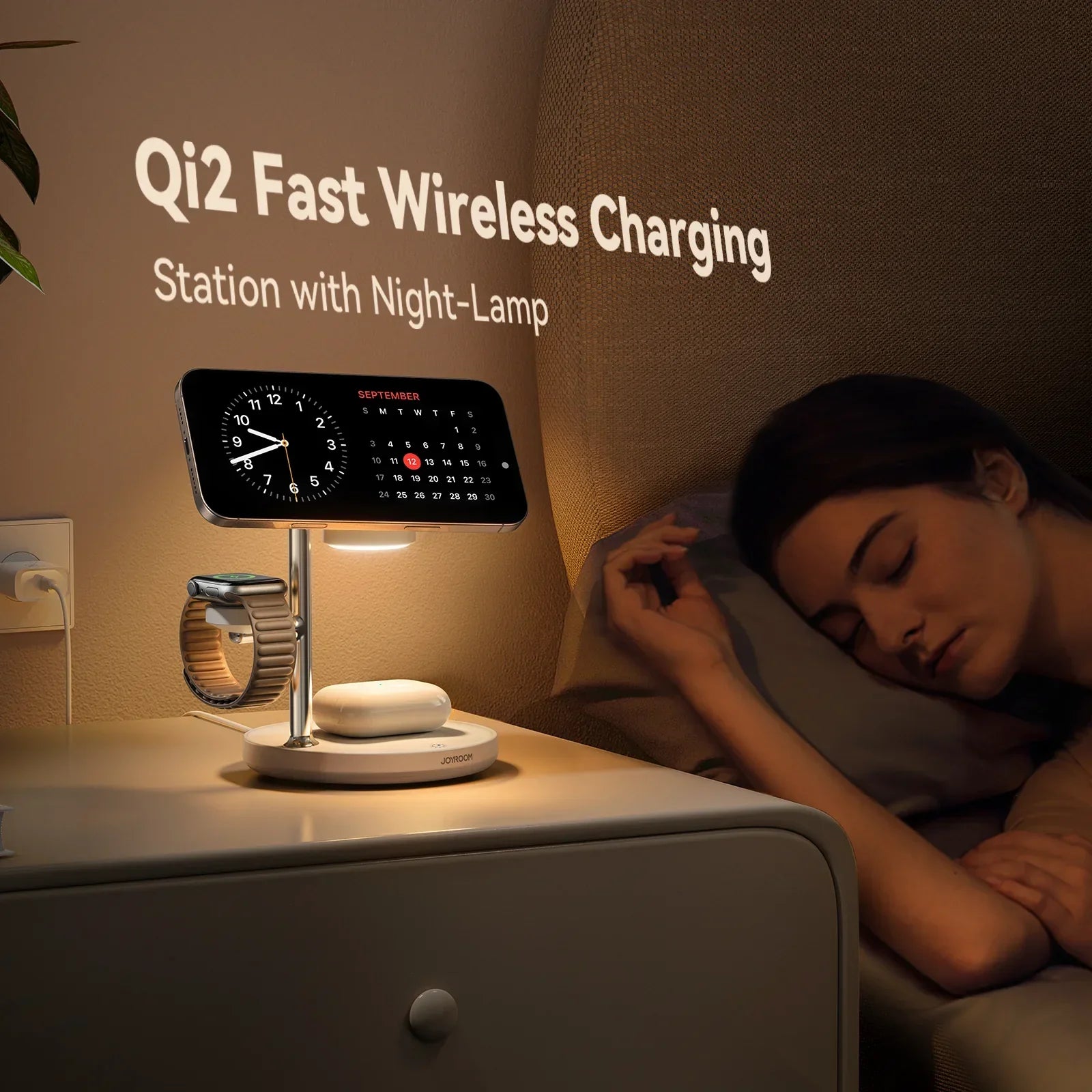 JOYROOM JR-W23 Qi2 4-in-1 desktop charger with built-in inductive night light - White - XPRS
