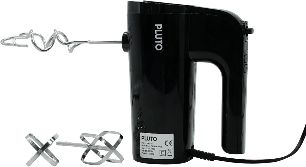 Pluto Hand Mixer 500W - 5 Speeds with Turbo - Black - Stand-in Design - PL-HM5005