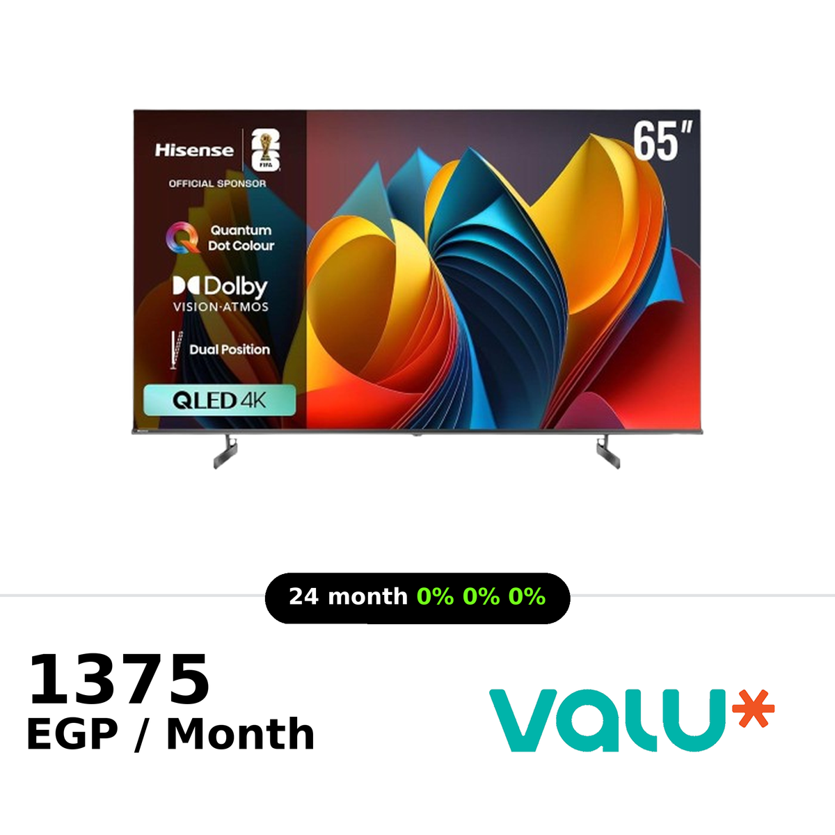 تلفزيون هايسنس سمارت 65 بوصة QLED 4K بتردد 60Hz – موديل 65Q6N