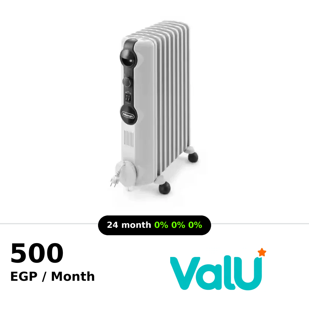 Delonghi 9 Fins Oil filled Radiator, 2000W - White - TRRS0920
