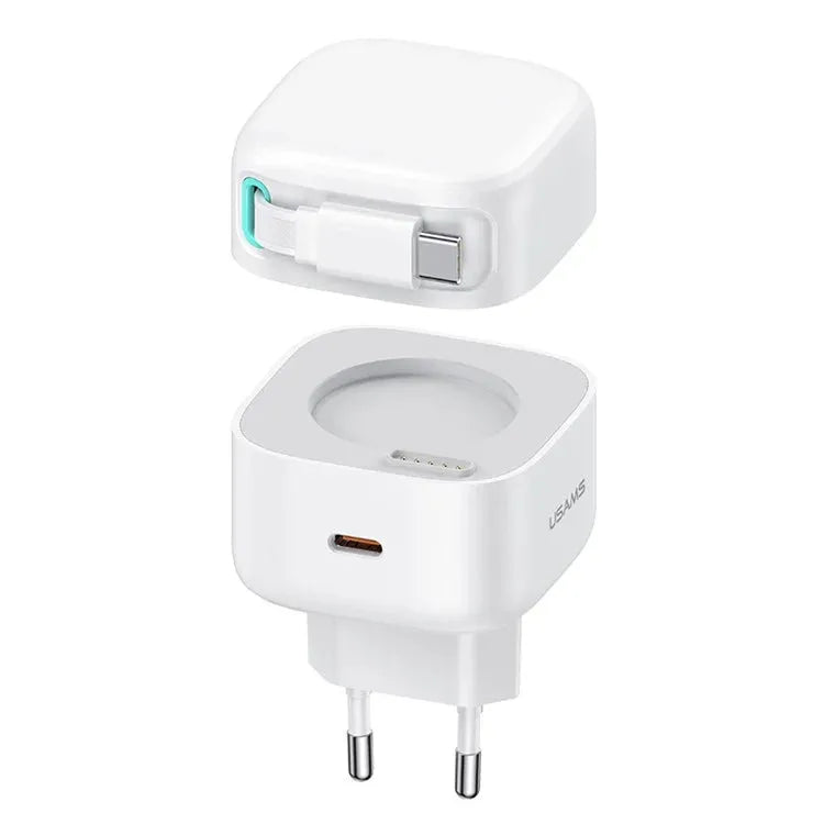 USAMS PD35W Dual Output GaN Fast Charger With Type-C Magnetic Retractable Cable Module (EU) XMF Series
