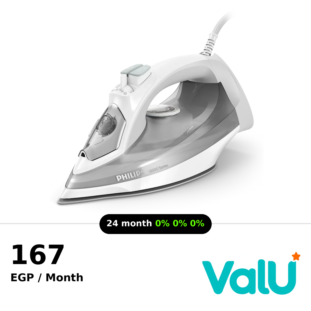 Philips Steam Iron, 2400 Watt, Grey - DST5010/10