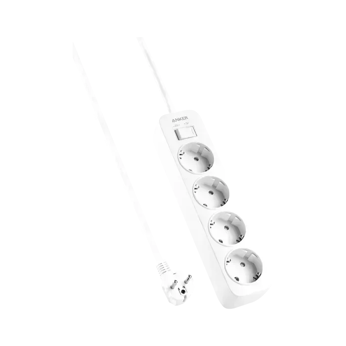 White Anker 4-outlet power strip with switch and European plug for home or office use