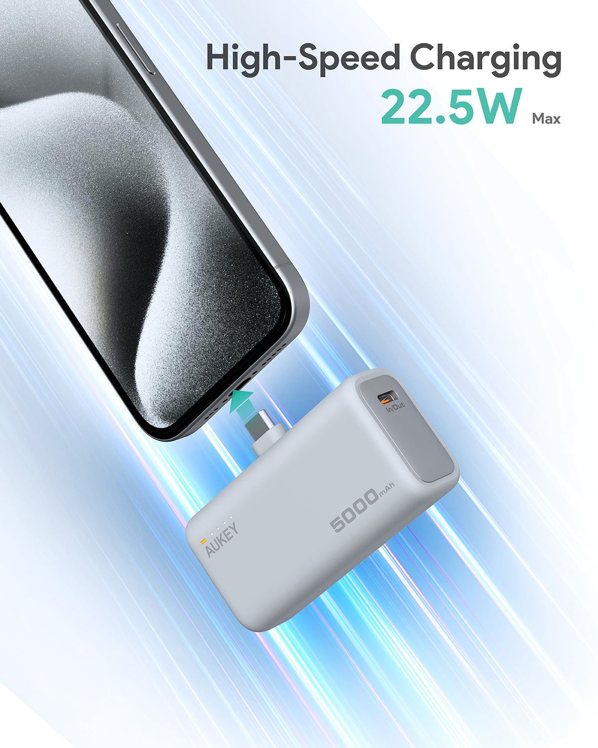 AUKEY Spark Mini Wired Power Bank, 5000 mAh, 1 Port, USB-C, White - PB-Y59-WH
