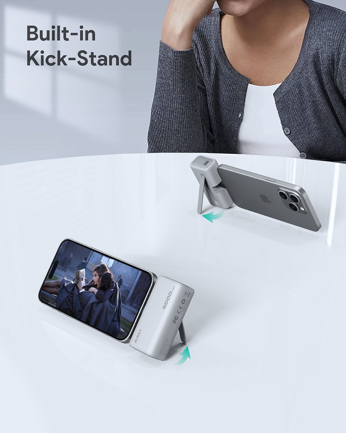AUKEY Spark Mini Wired Power Bank, 5000 mAh, 1 Port, USB-C, White - PB-Y59-WH