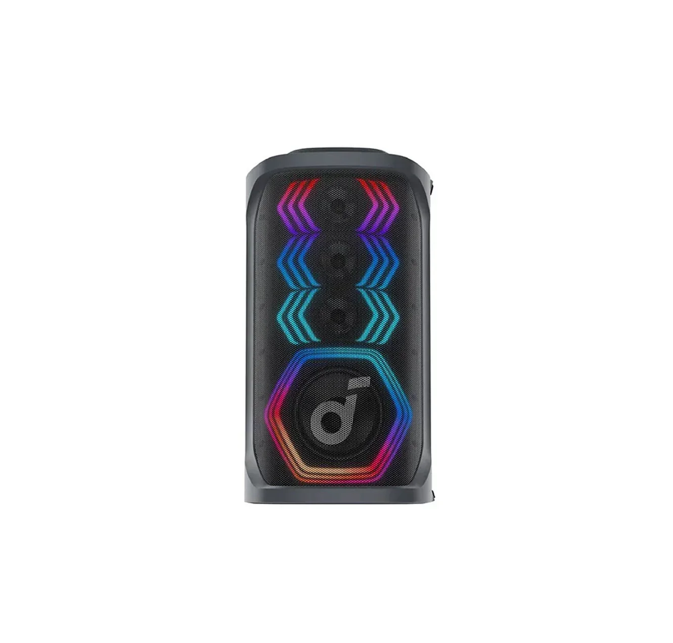 Portable Bluetooth speaker with RGB lighting and hexagonal design for gaming and music