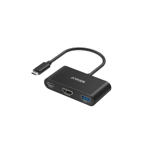 Anker USB-C hub with HDMI, USB-A, and power ports for laptops and devices