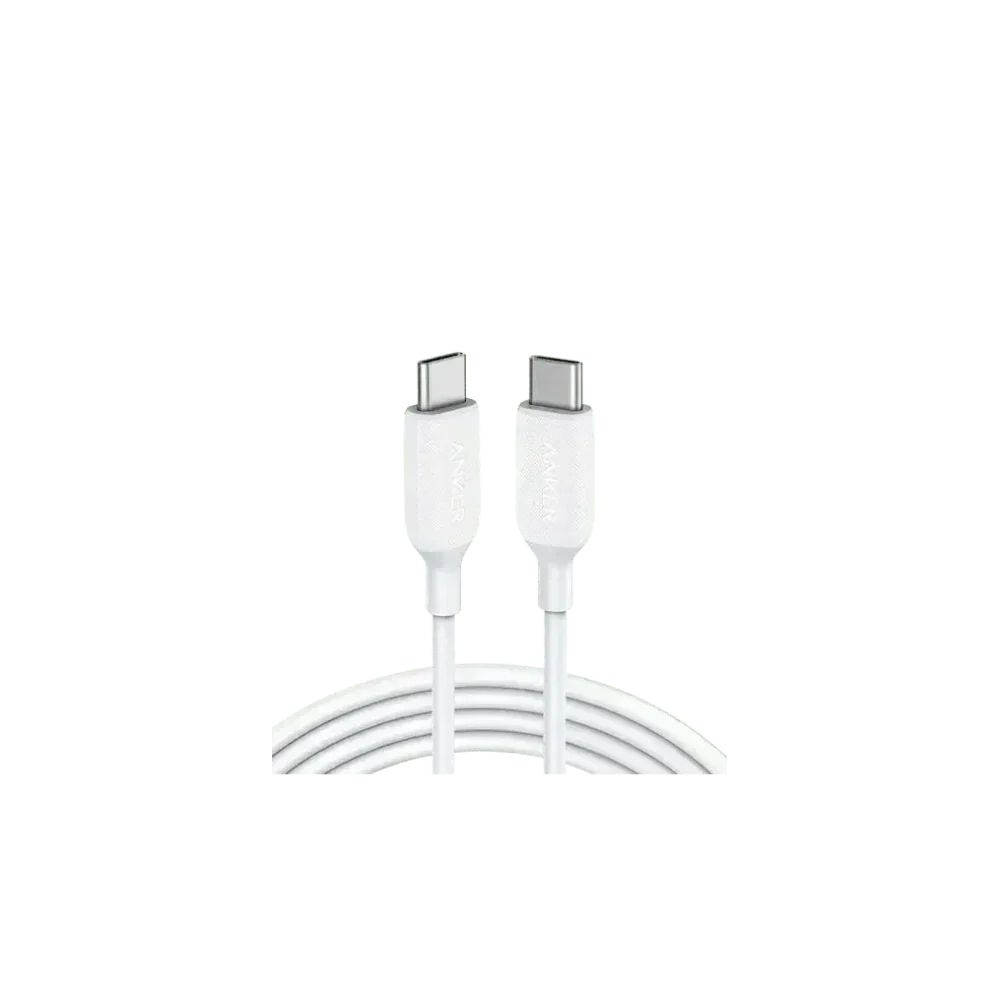 White Anker USB-C to USB-C charging cable for mobile phones and laptops