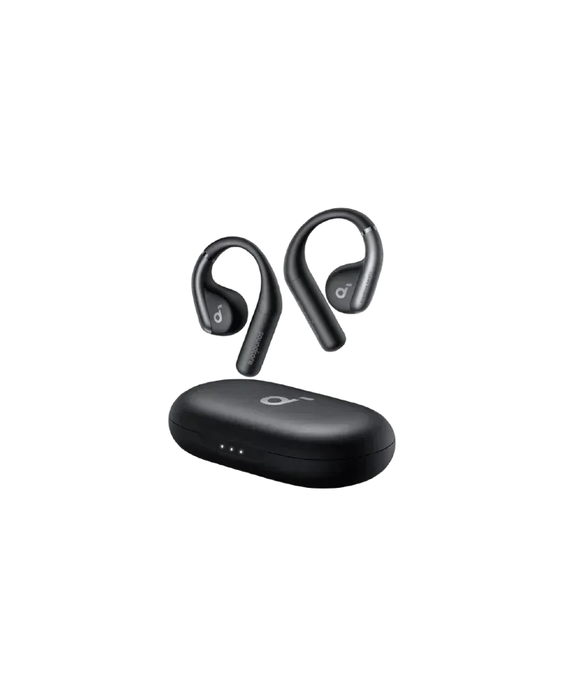 Anker Soundcore AeroFit Black wireless earbuds with charging case, sleek design for mobile and gaming audio