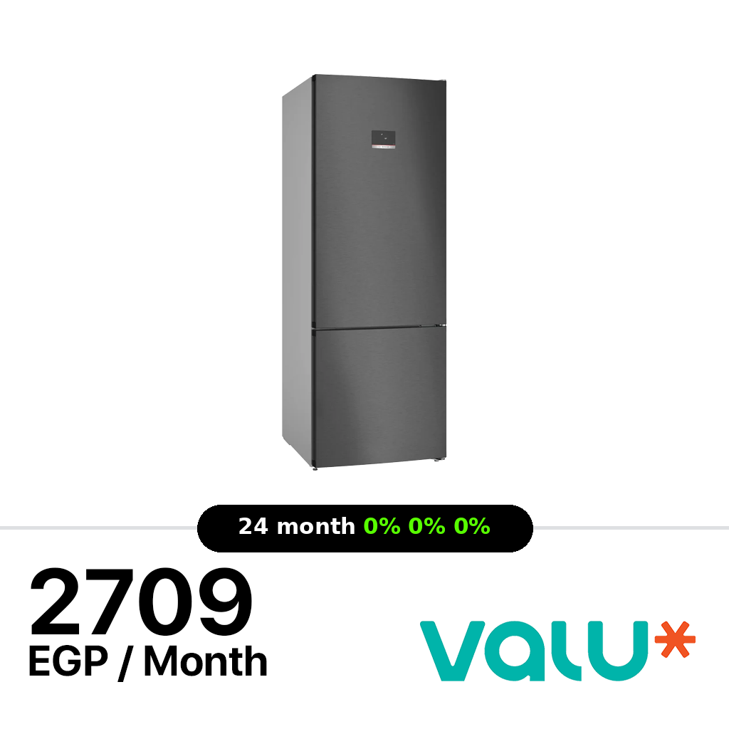 Bosch Series 4 Free-Freedzer Freezer مع الفريزر في أسفل 193 × 70 سم من الفولاذ المقاوم للصدأ الأسود-السعة الصافية 505 لتر ، KGN56CX30U (التحكم في اللمس)