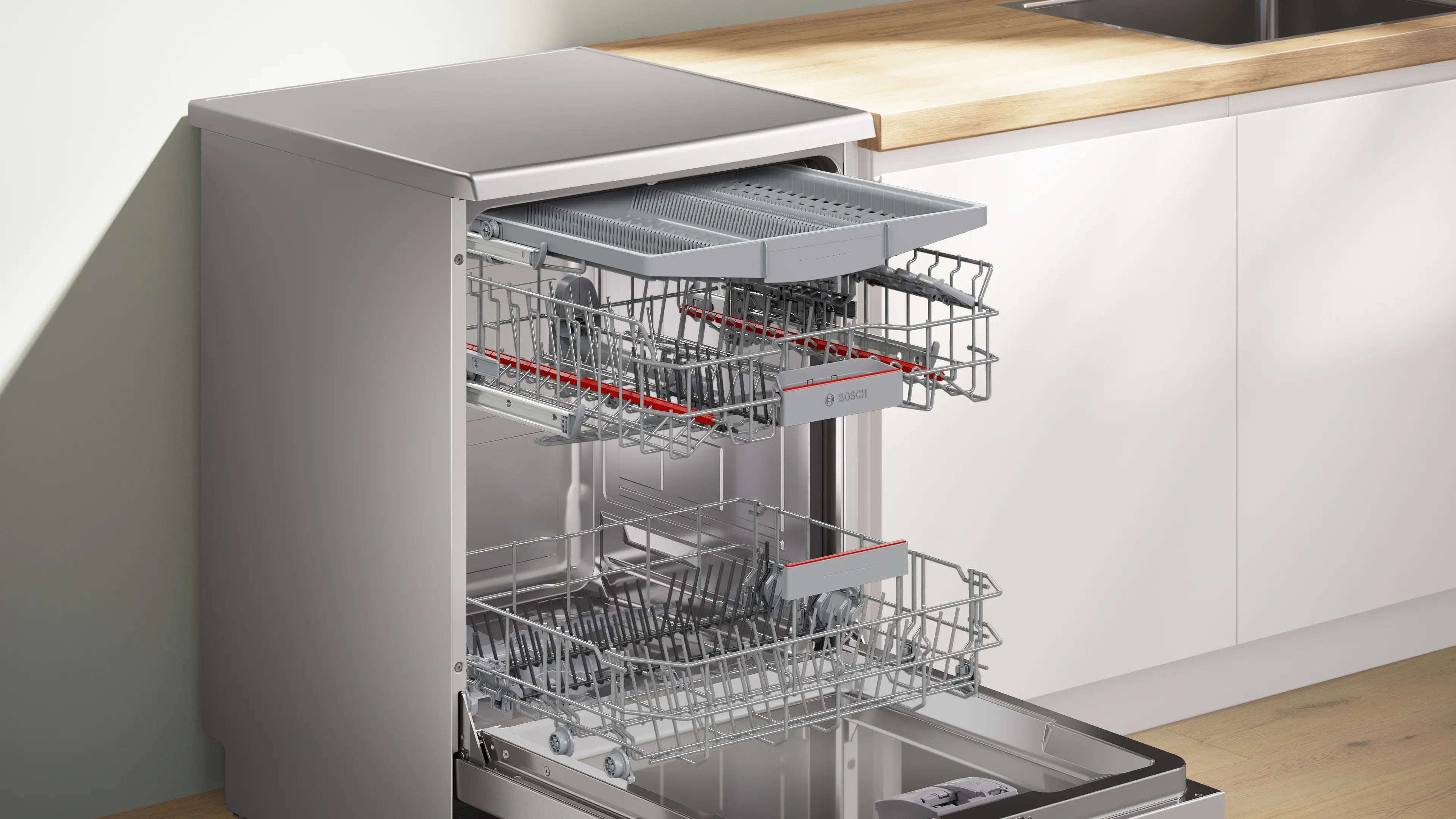 Bosch Series 6 Dishwasher 14 Place 60cm Silver Inox SMS6EMI62V open door