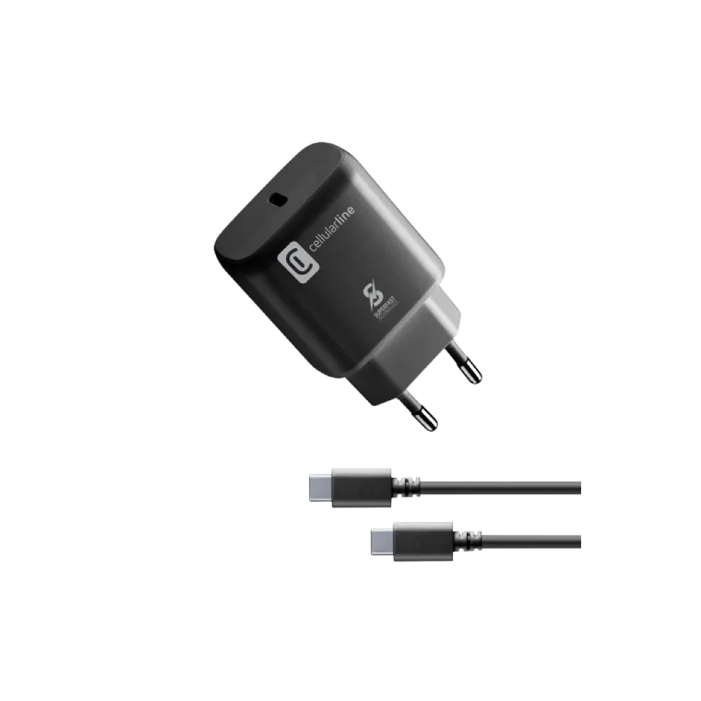 Cellularline 25W USB-C Charger with Cable - Black