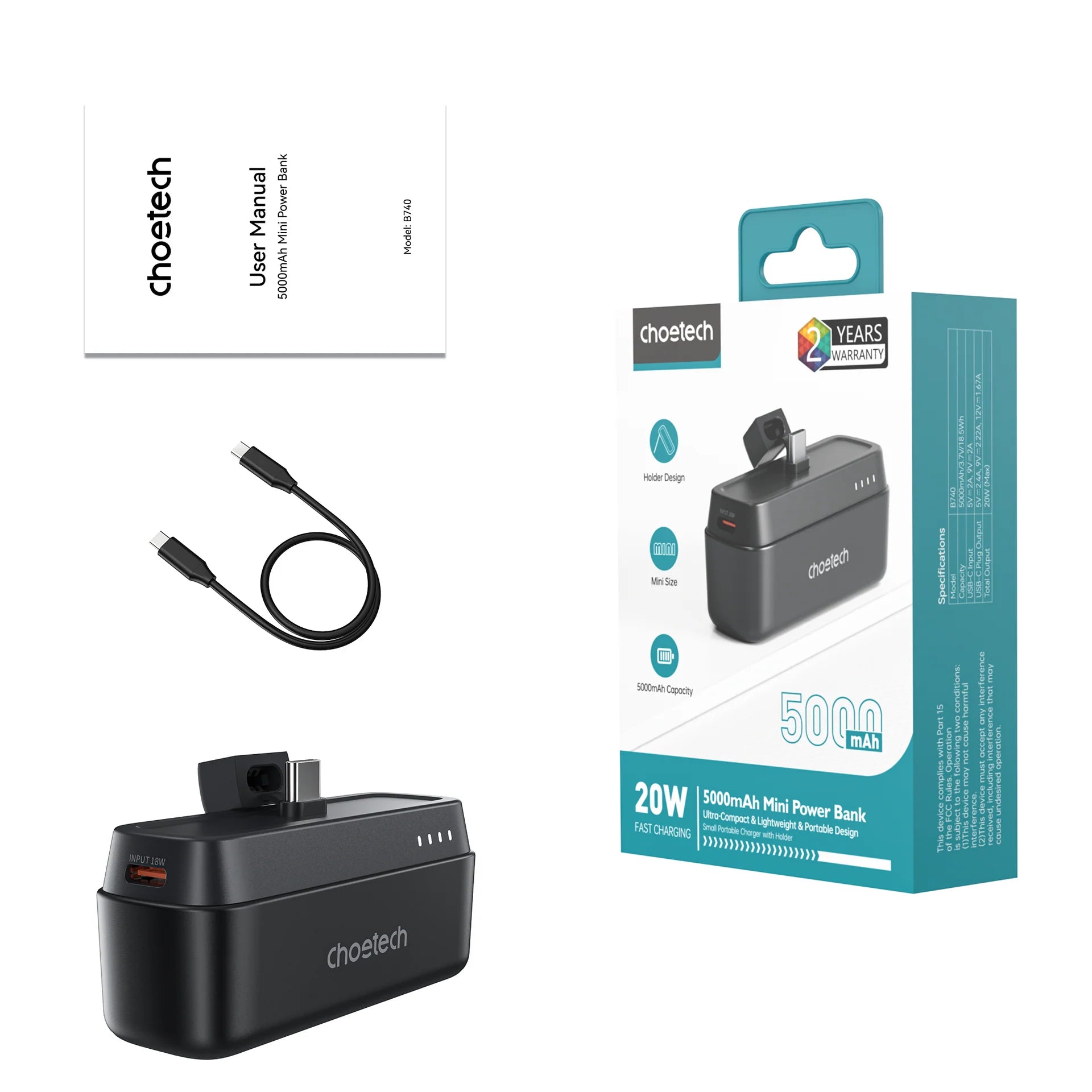 Choetech 5000mAh Mini Power Bank USB-C - Black xprs 1