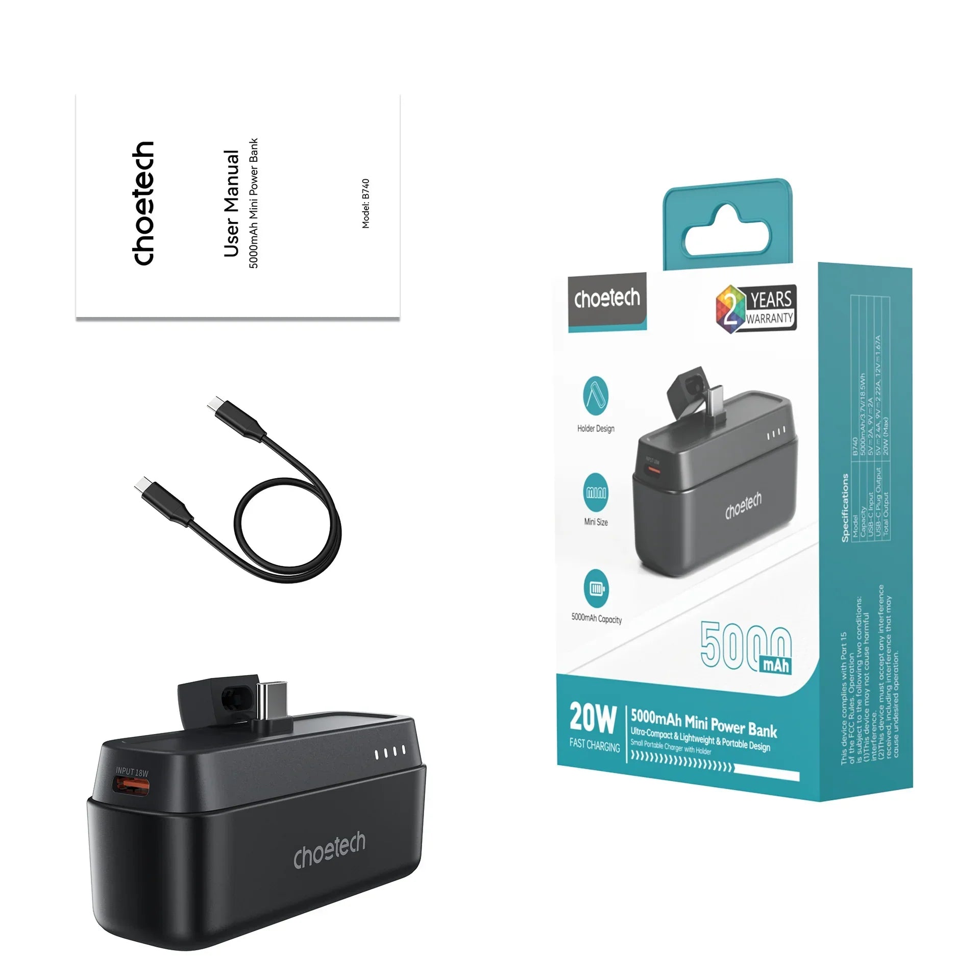 Choetech 5000mAh Mini Power Bank USB-C - Black xprs 1