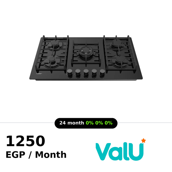 HELLER Built-In Hob 90 x 60 CM - 5 Gas Burners - Glass Black - HH9G1C0B4AEG