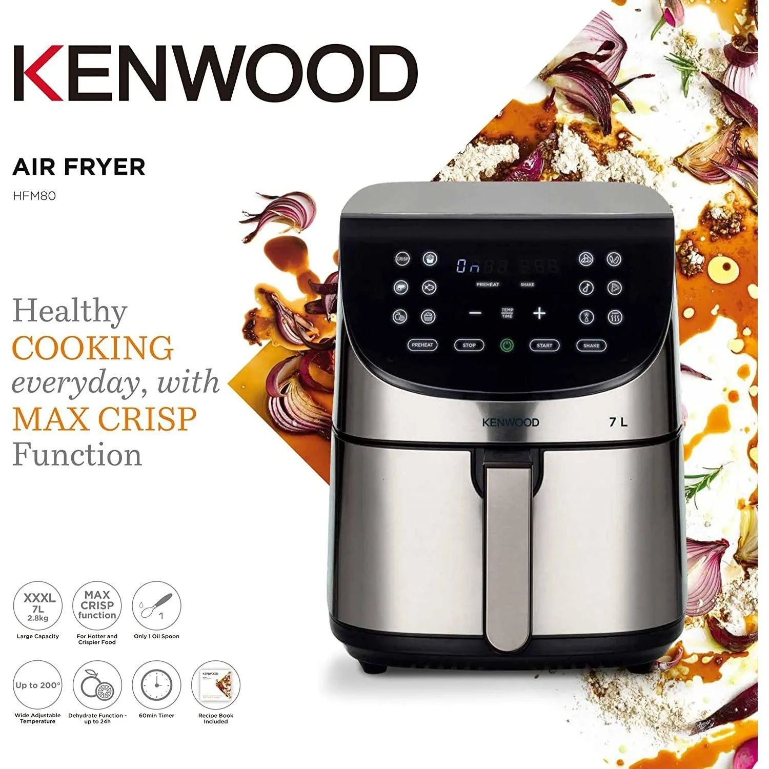 KENWOOD Air Fryer, 7 Liter, 1800-Watt, Silver - HFM80.000SS xprs 1