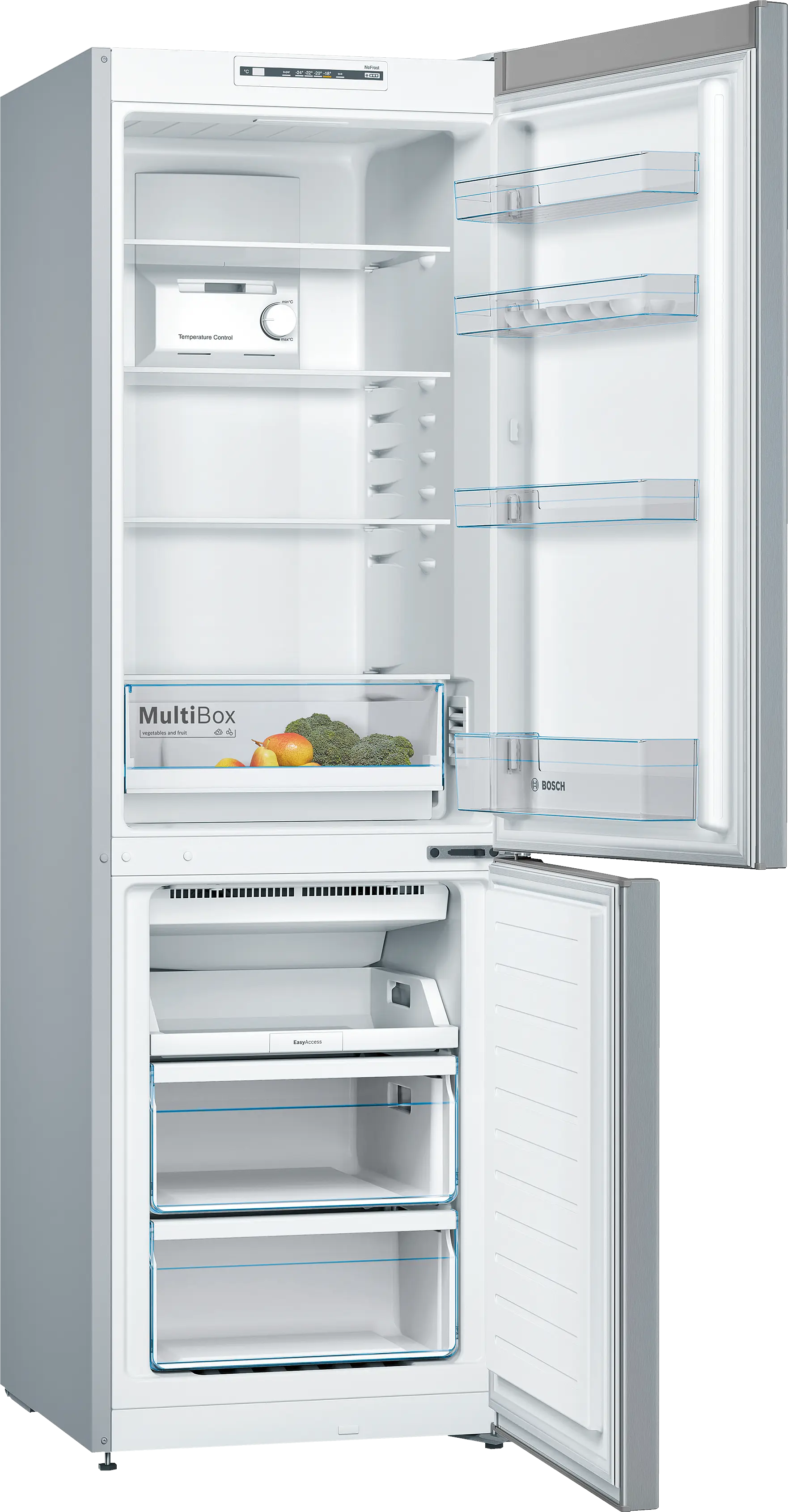 BOSCH Refrigerator Combi 302 Liter, NoFrost, Bottom Freezer, Silver (KGN36NL30U)