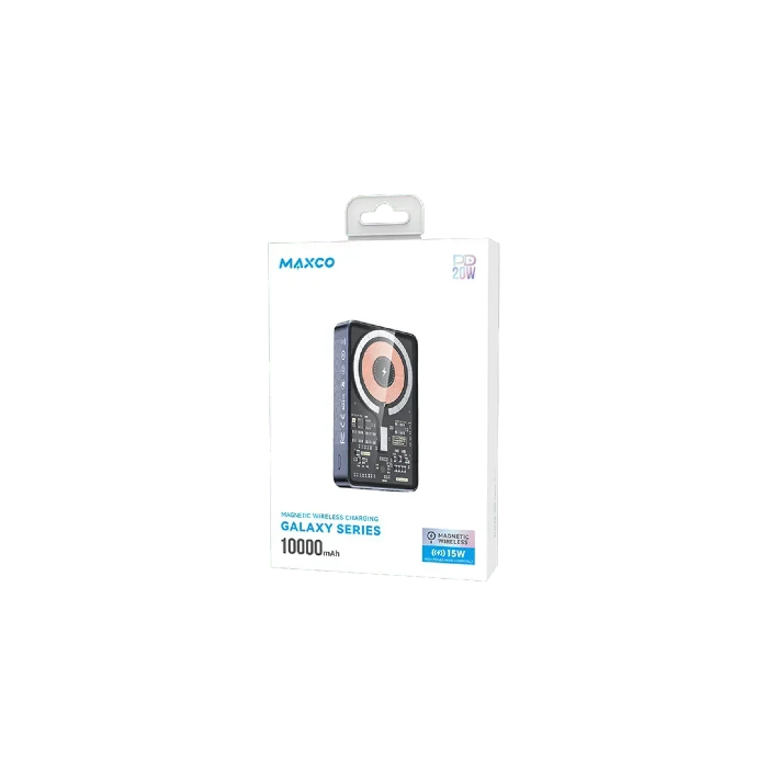 <tc>باور بانك ماكسكو MP08 - 10000 مللي أمبير، شحن لاسلكي سريع، تصميم شفاف مغناطيسي، حامل قابل للطي - تايب سي/USB</tc>