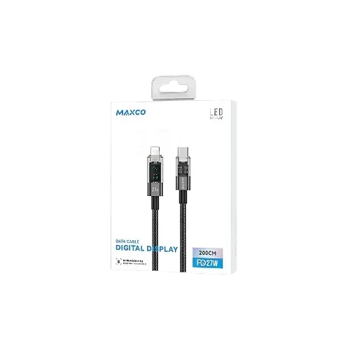 Maxco MS03CL Braided Cable 27W Type-c to Lightning with Digital Display 200CM - Black Gray xprs