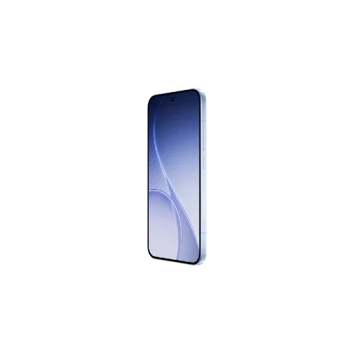 Modern Oppo Reno 15F with blue gradient screen and slim bezel, angled view