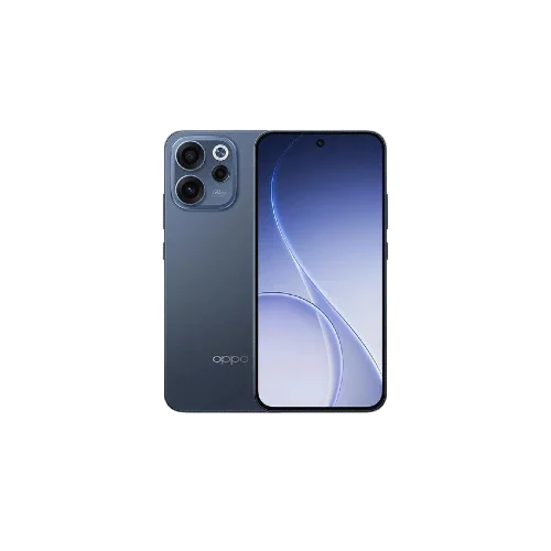 Oppo Reno 15F Midnight blue smartphone with triple rear cameras and bezel-less display, front and back view