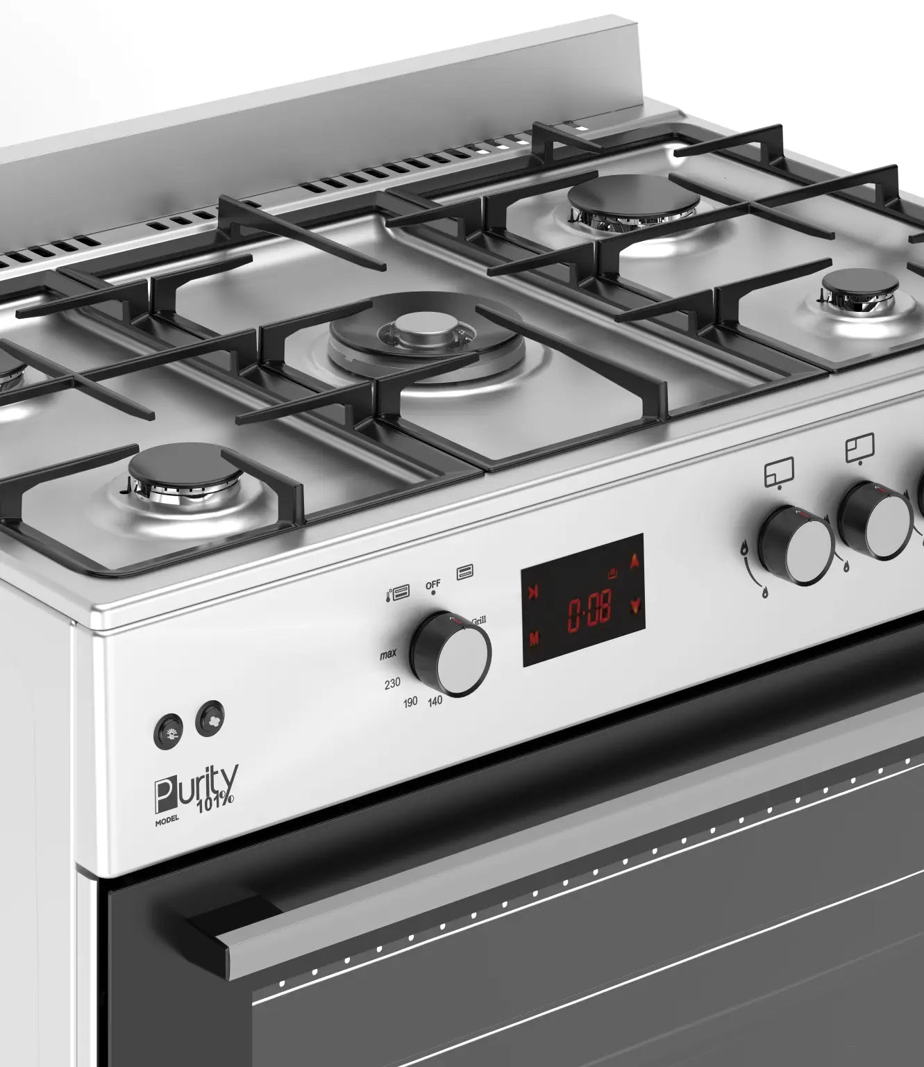 Purity Gas Cooker 5 Burners 60 90 cm Cast Iron FRGG9050 digital screen