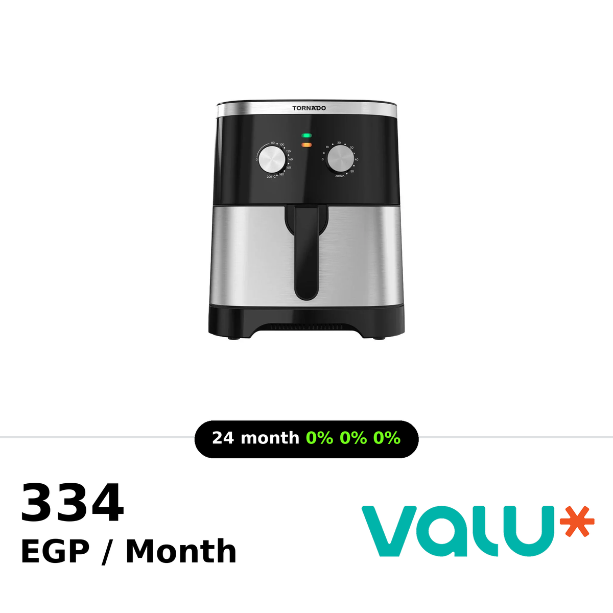 Tornado Air Fryer 1800W 8Liter Manual Control - Stainless x Black - TFE-A1808MS1A