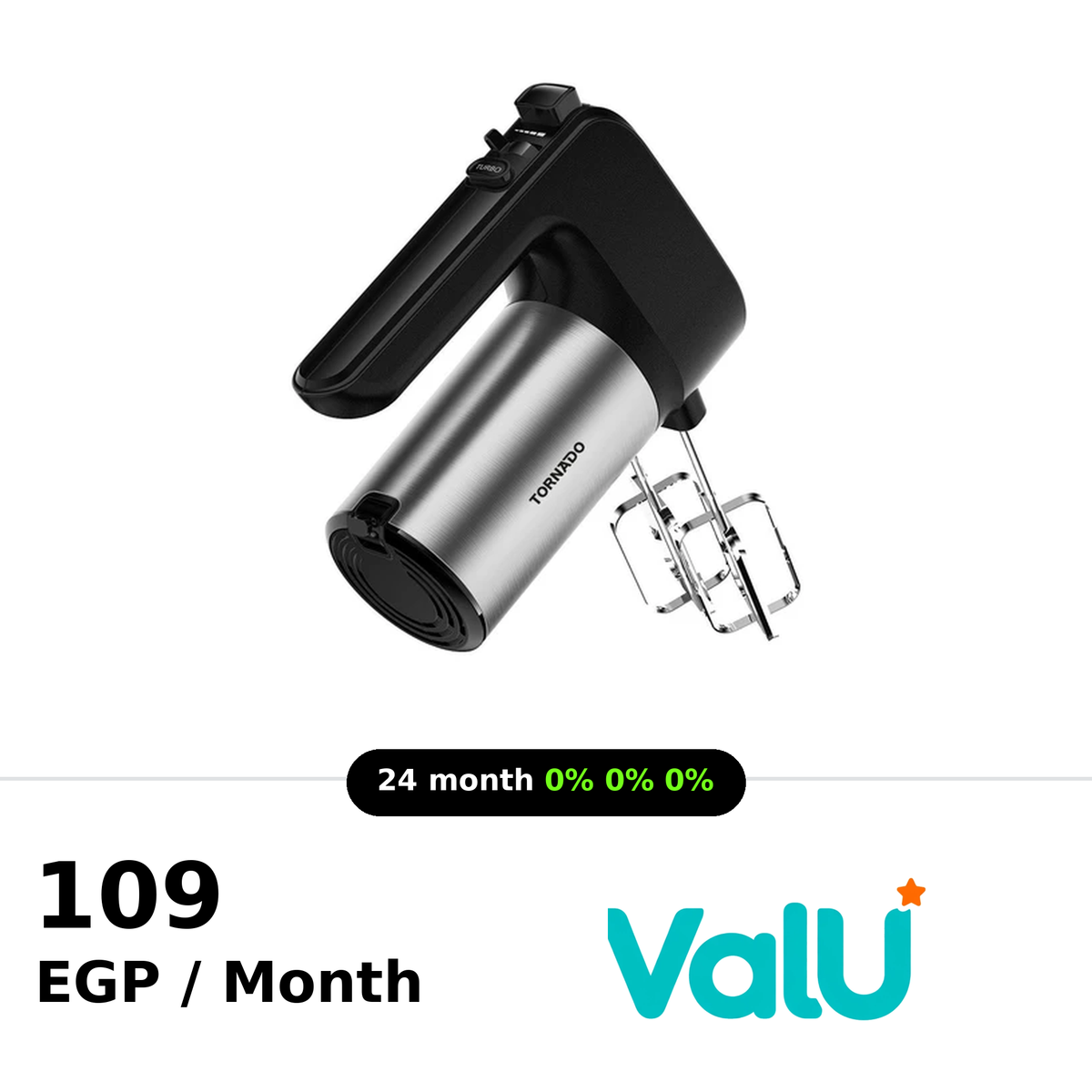 Tornado Hand Mixer 300W 6 Speeds Turbo Speed - Black - THM-300WL