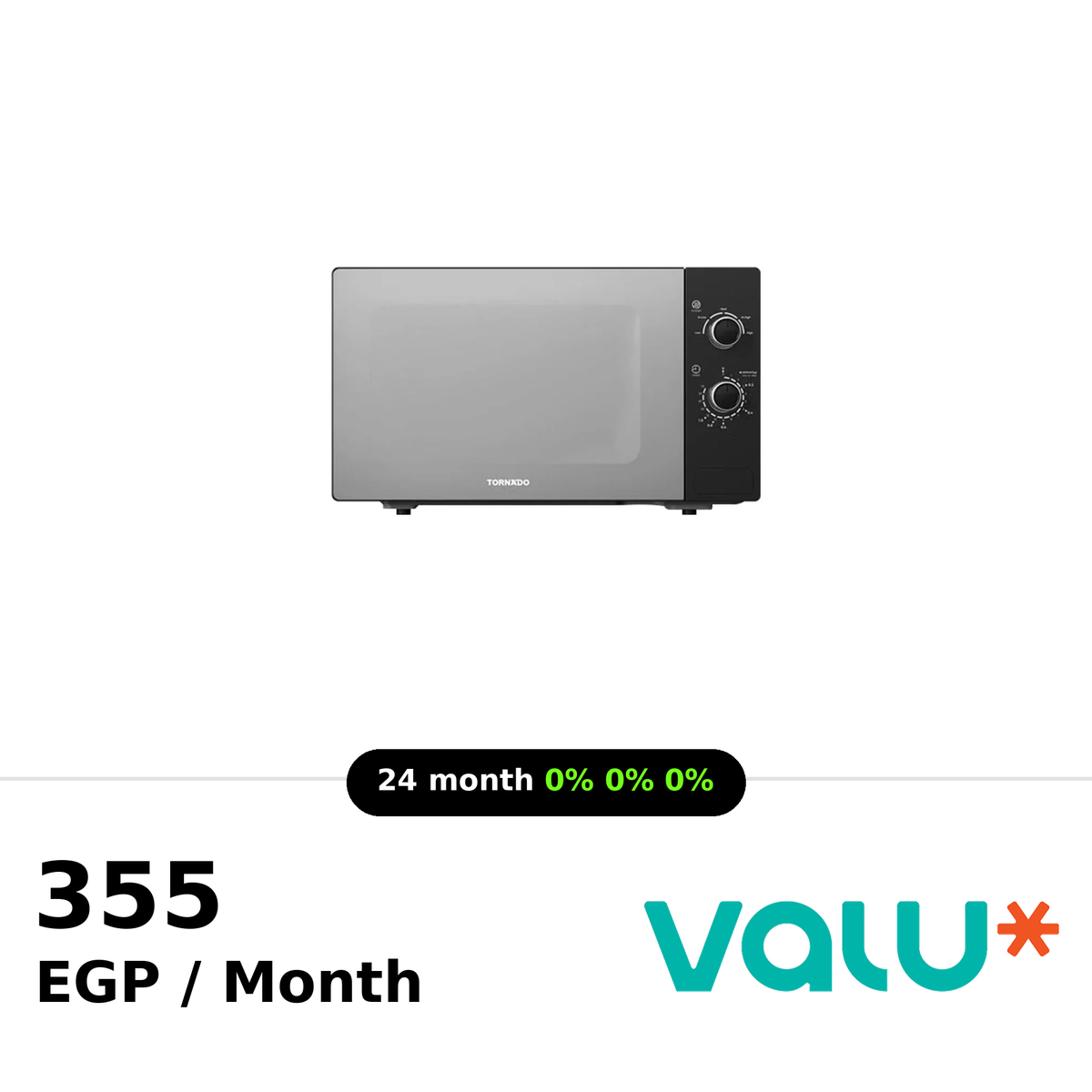 Tornado Microwave Solo 25Liter 900W - Black - TMMS-25EL-BKS