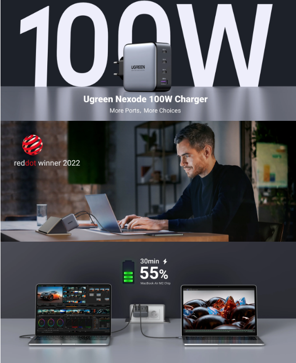 Ugreen Nexode 4-Port PD Gan Fast Charger 100w (CD226) White xprs 0