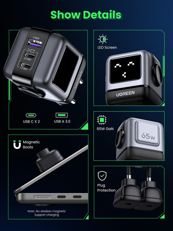 Ugreen Nexode RG 3-Port Gan Fast Charger 65w -CD361-Black xprs 1