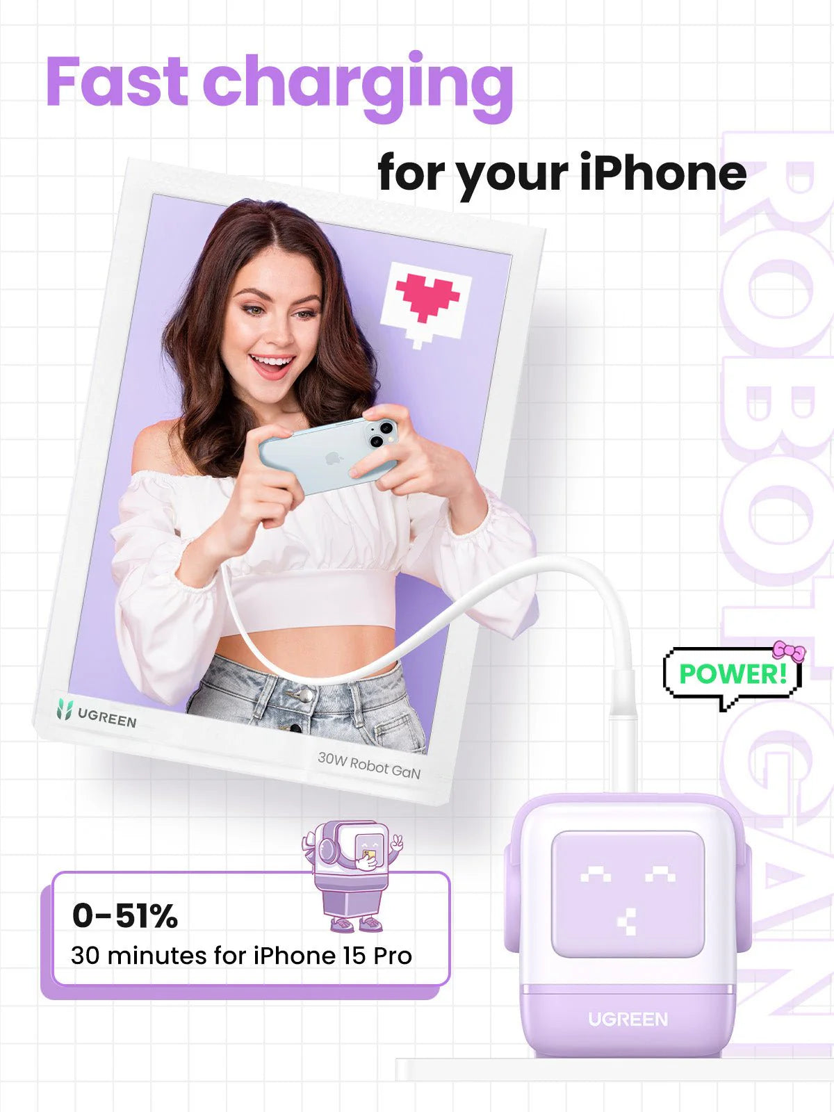 Ugreen Nexode RG 3-Port Gan Fast Charger 65w (CD361)- Rose xprs 0