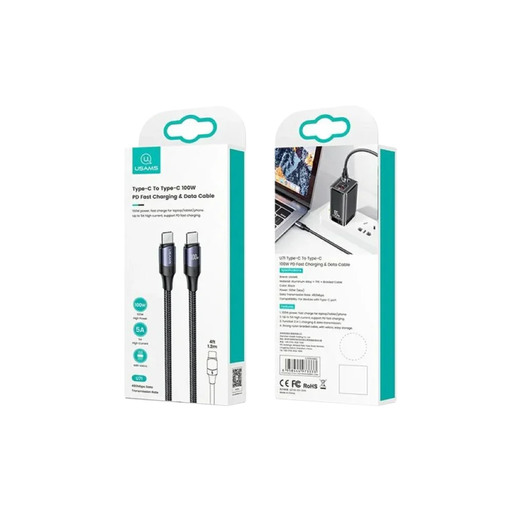 Usams Type-C to Type-C 100W PD Fast Charging & Data Cable 2M - Black xprs