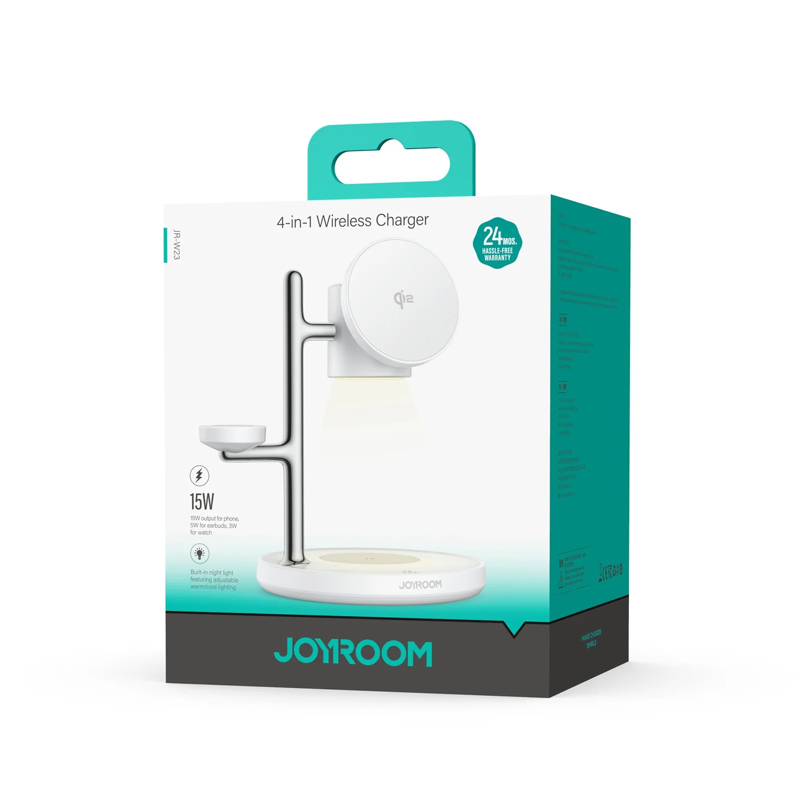 JOYROOM JR-W23 Qi2 4-in-1 desktop charger with built-in inductive night light - White