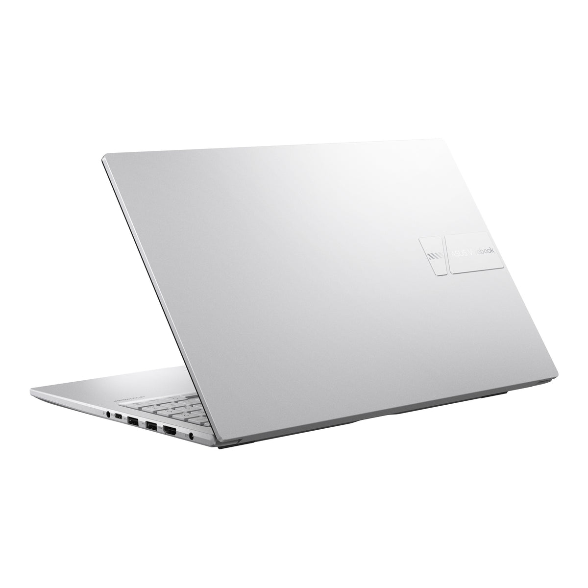 Rear-side angle view of ASUS Vivobook 15 X1504MA showing ventilation and sleek chassis design.