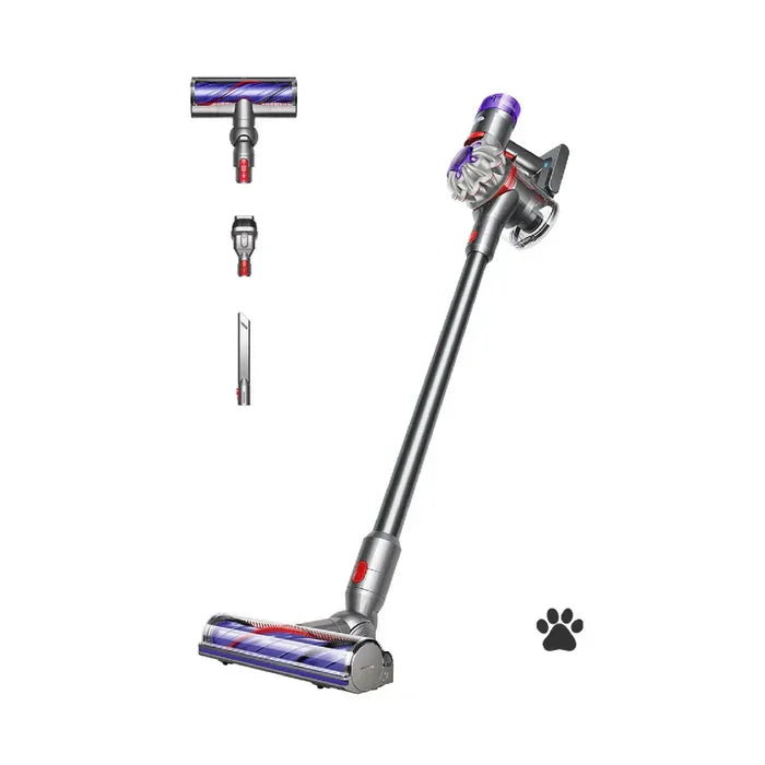 Perspective view of the 425W Dyson V8 Advanced Cordless Stick Vacuum Cleaner in Gray from XPRS.
