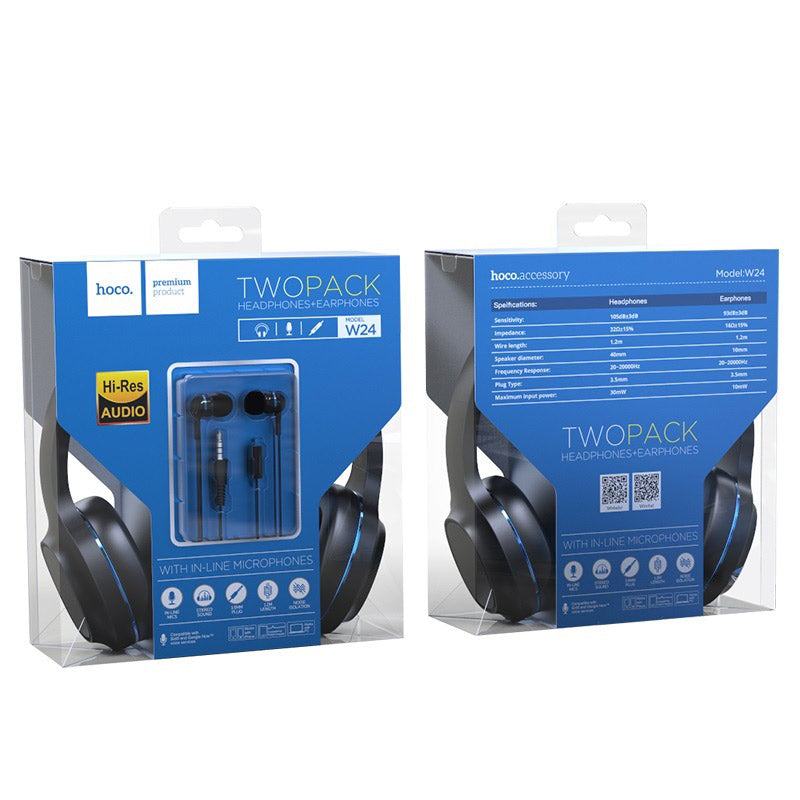 hoco Headphones W24 Enlighten wired with mic set with earphones