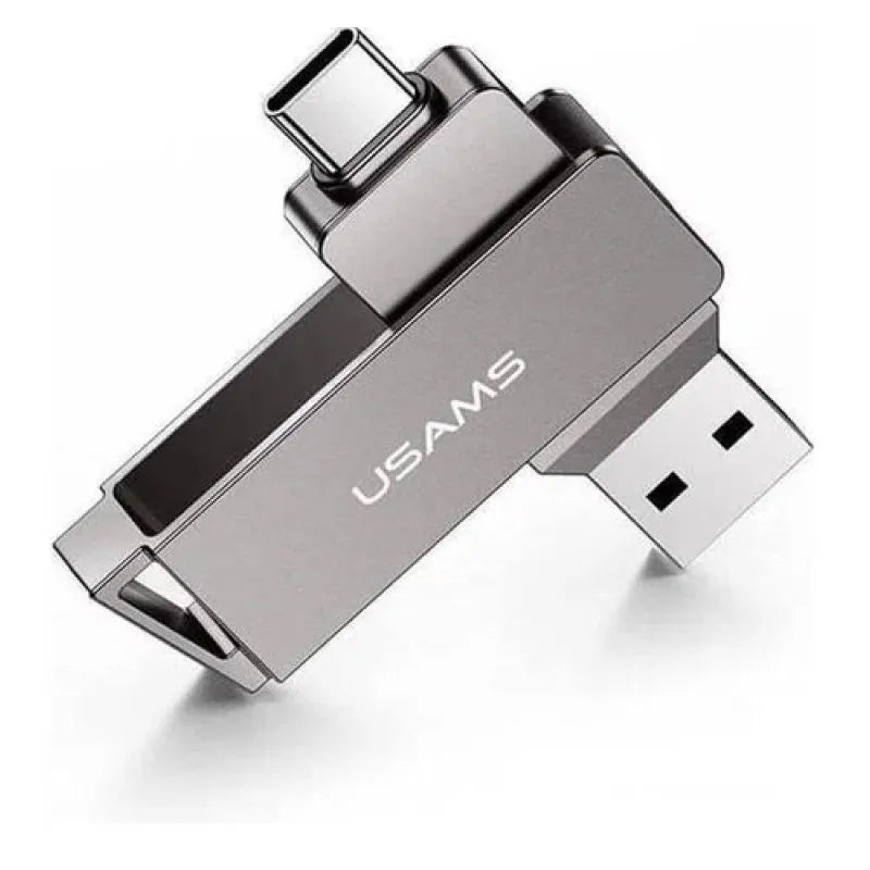 <tc>محرك أقراص فلاش USB دوار USAMS من النوع C+USB3.0 سعة 64 جيجابايت - رمادي </tc>