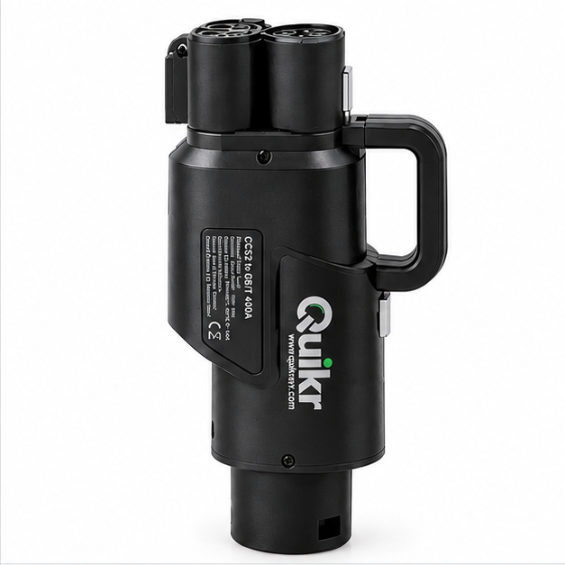 Side profile view of the Quikr Adapter Type 2 to GB/T DC 400A Chinese Standard charging adapter