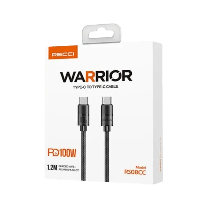 Recci RS08CC WARRIOR Type-C to Type-C Cable PD 100W (1.2M) - Black - XPRS