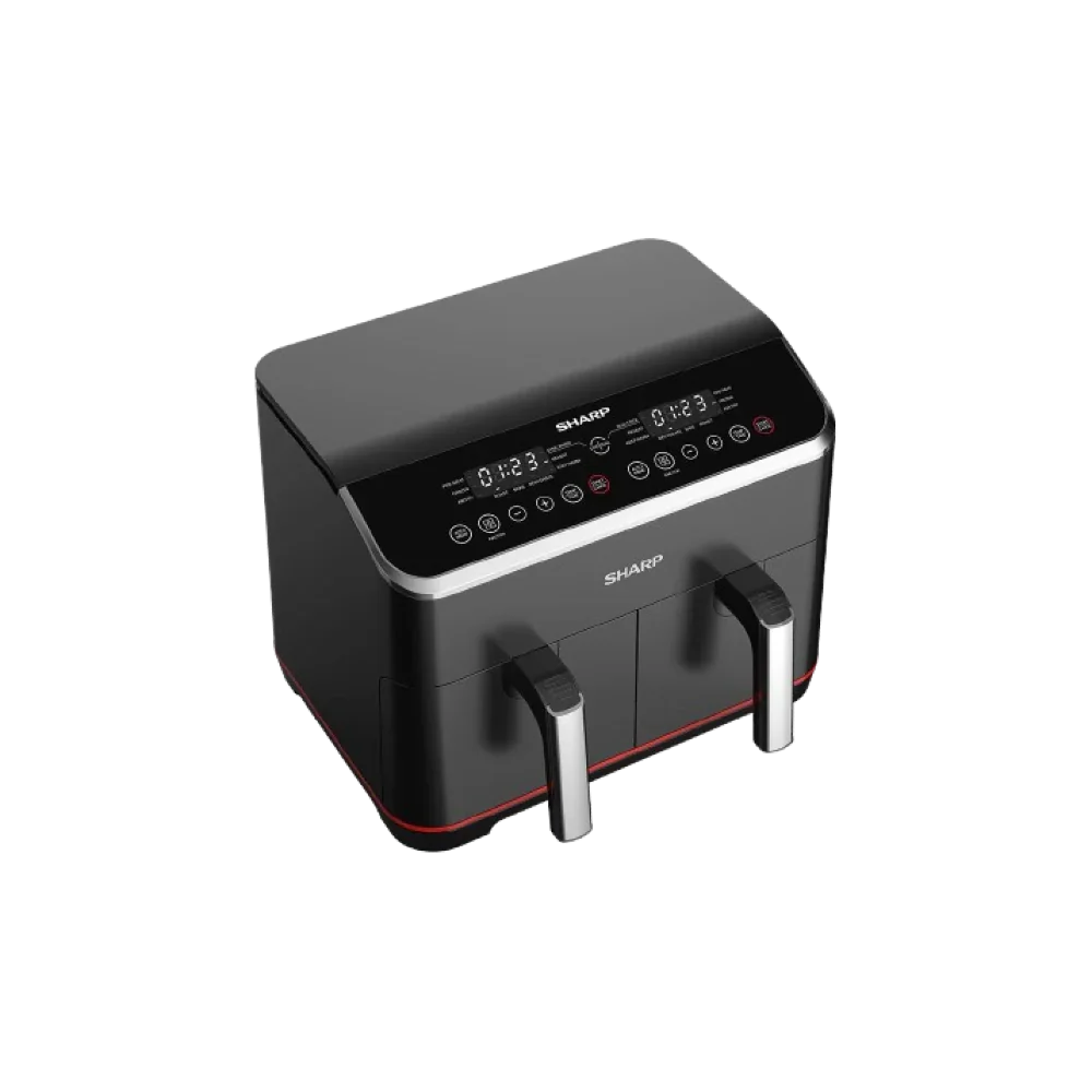 SHARP Air Fryer Dual Cook 1800 Watt 8 Liter Electronic Touch Screen Glass Panel Stainless KF-DF80RT-EK2