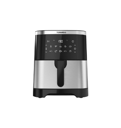 Front view of the Tornado Air Fryer 1800W 8L with Glass Panel in Stainless Black TFE-A1808TS1A at XPRS.