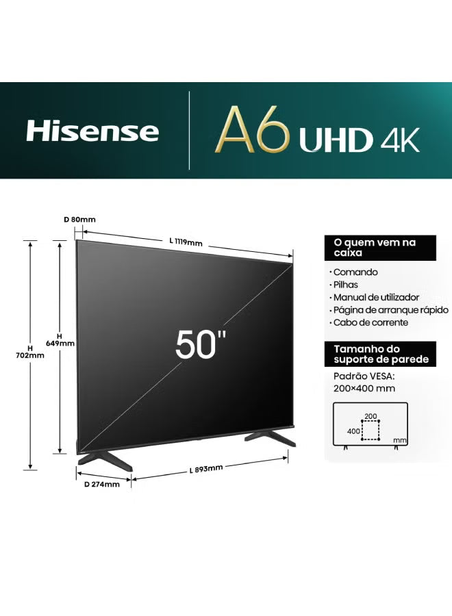 Hisense 50" 4K Smart TV UHD - 50A6N