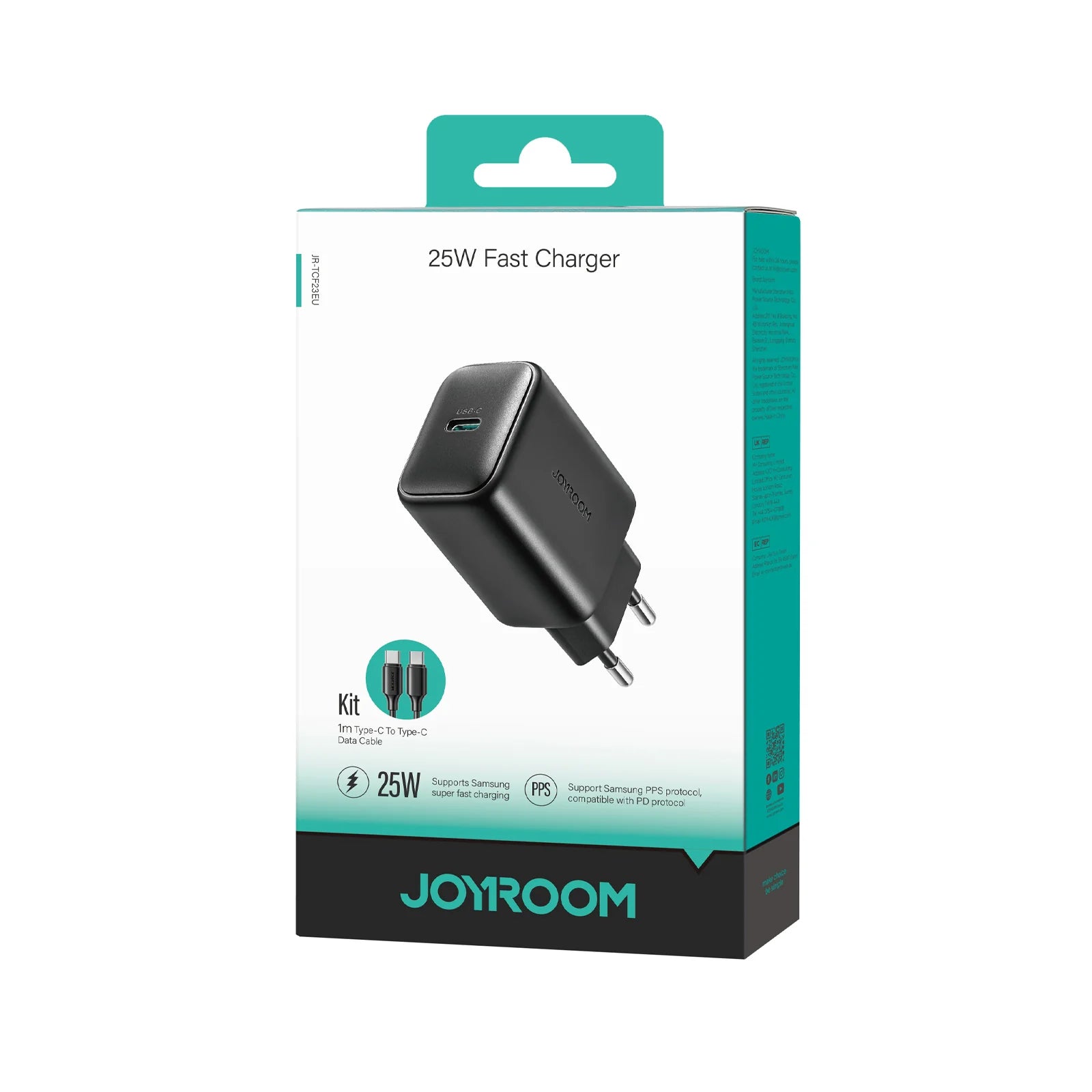 JOYROOM JR-TCF23 network charger USB-C 25W SFC / PPS / PD with Cable C to C - Black