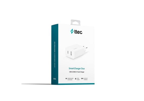 <tc>شاحن سفر ttec SmartCharger™ Duo PD USB C/A بقوة 32 وات - أبيض</tc>