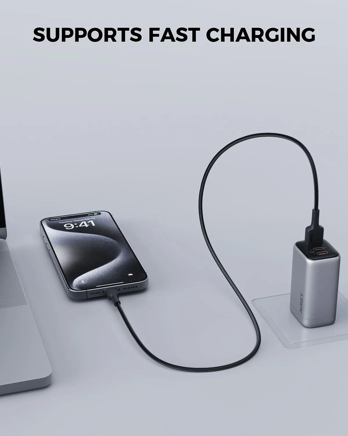 AUKEY USB-A to Lightning Cable, 0.9 Meter, Black - CB-BAL7-BK