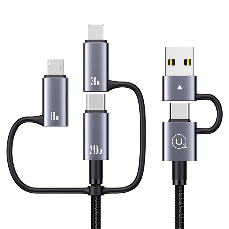 USAMS 240W 6In1 Aluminum Alloy Fast Charging & Data Cable Sufeng Series - Black