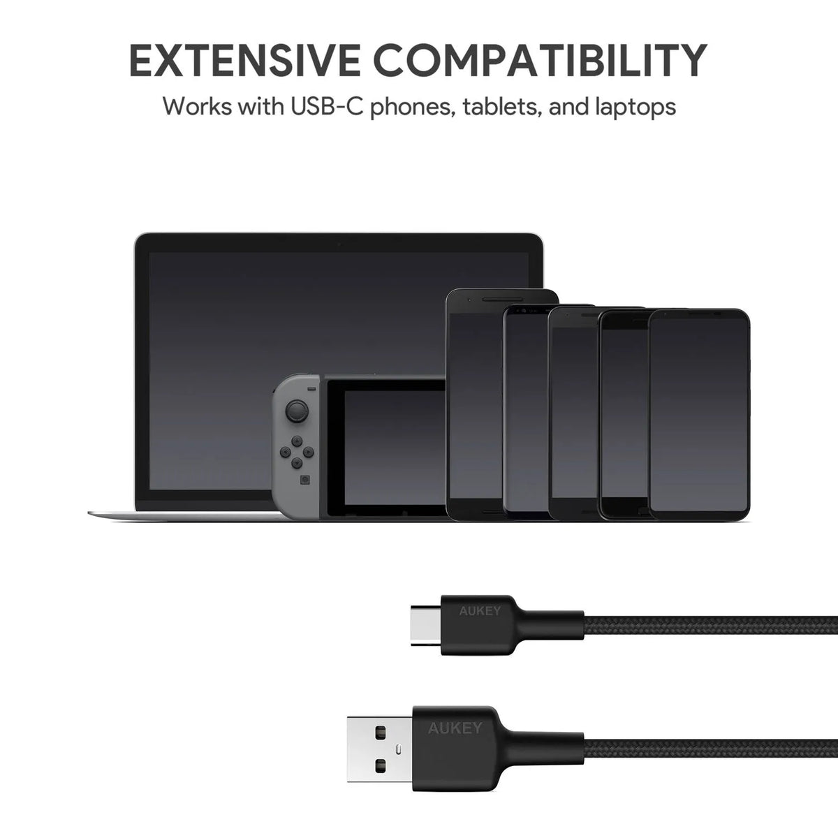 AUKEY USB-A to USB-C Cable, 0.9 Meter, Black - CB-CD30-BK