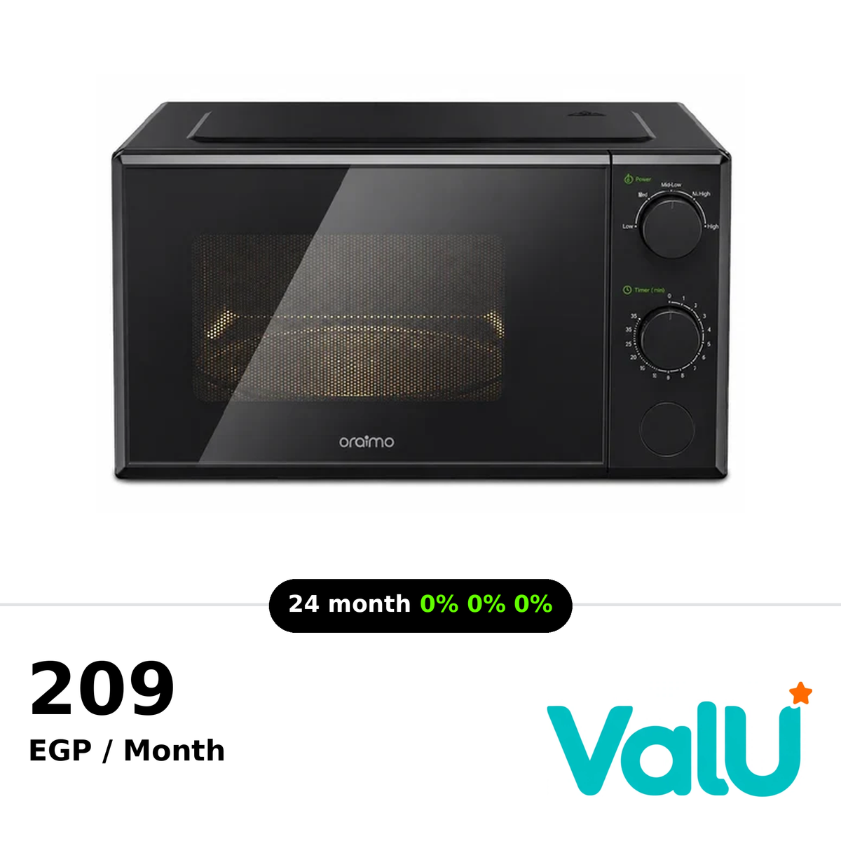 Oraimo InfiWave Lite 20L Low Noise Microwave Oven - OMO-221A - Black