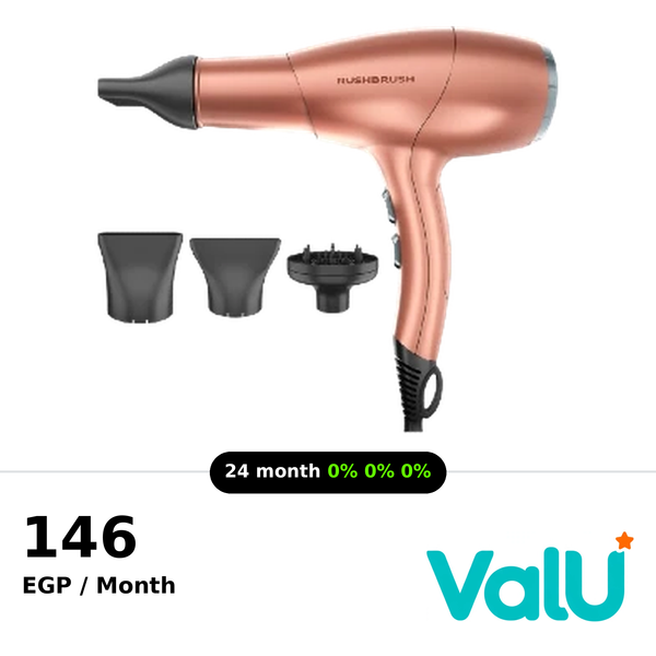 Rush Brush D3 Ultra Hair Dryer, 2400W, 3 Heat & 2 Speed - Rose Gold